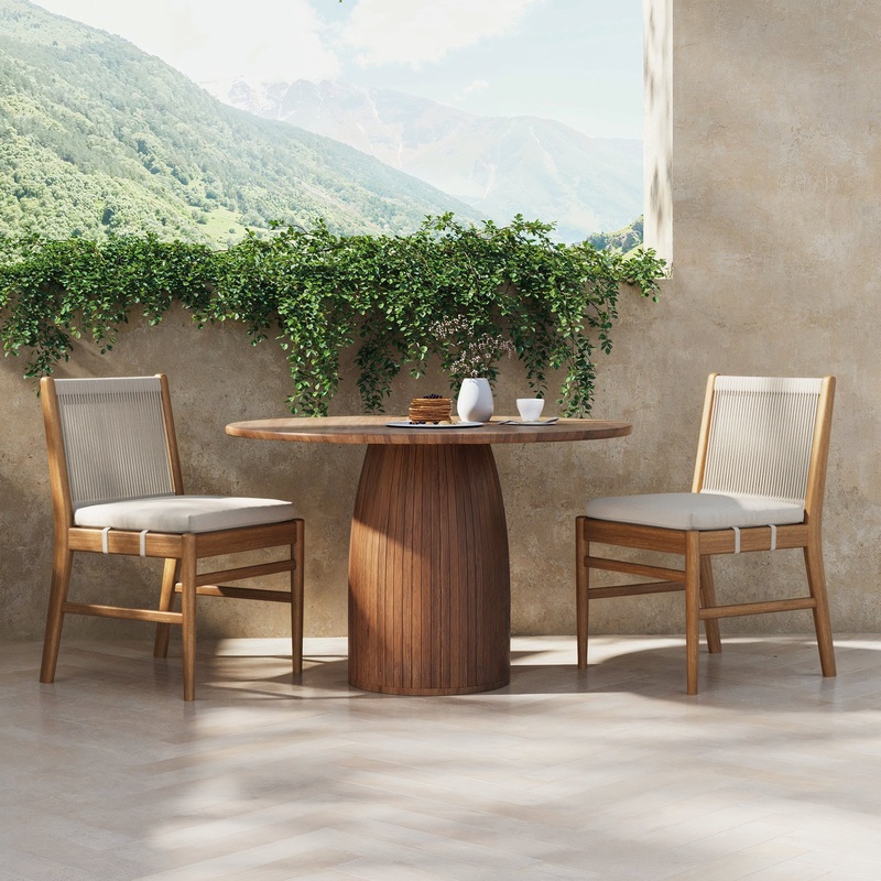 Outdoor Wood & Rope Dining Chairs Brushed Light Brown (Set of 2)