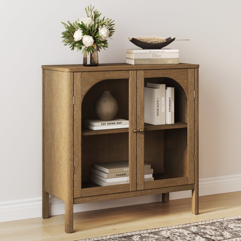 Wood & Glass Door Storage Cabinet Brown