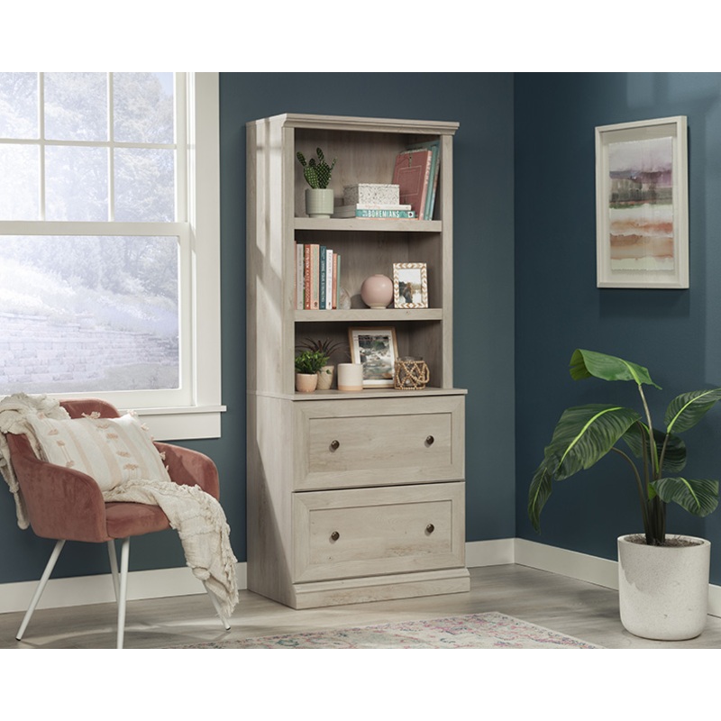 Sauder Select 3-Shelf Bookcase with Drawers Chalked Chestnut (444770)  Sauder
