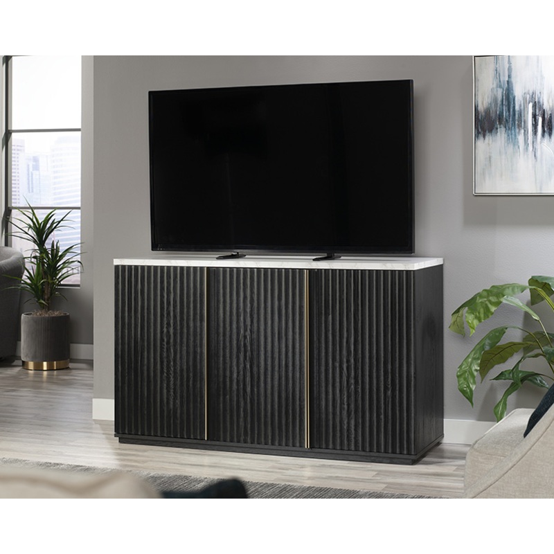 Sauder Select Contemporary TV Credenza Raven Oak & Faux Marble (442818)  Sauder