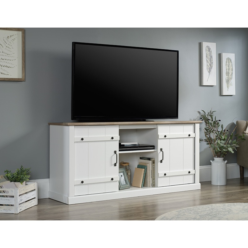 Sauder Select TV Credenza Soft White with Lintel Oak Accent (427551)  Sauder