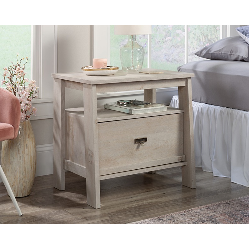 Trestle 1-Drawer Night Stand Chalked Chestnut (433922)  Sauder