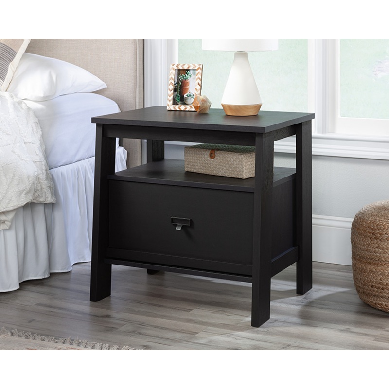 Trestle 1-Drawer Night Stand Raven Oak (433654)  Sauder