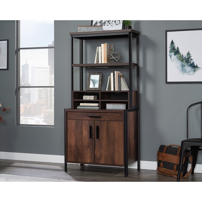 Briarbrook Base Cabinet with Library Hutch Barrel Oak (443693)  Sauder