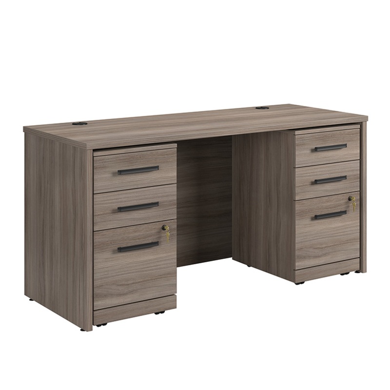Affirm 60 x 24 Desk, 3-Drawer Ped File X2 Hudson Elm (431810) – Sauder