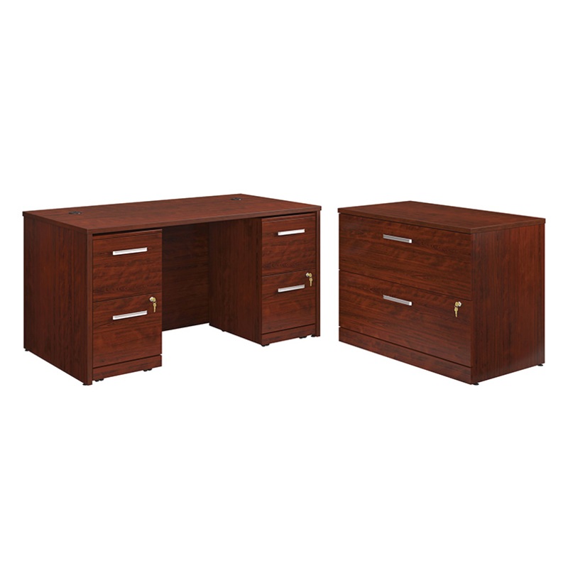 Affirm 60 x 30 Desk, Lat File, 2-Drawer Ped X2 Classic Cherry (431791) – Sauder