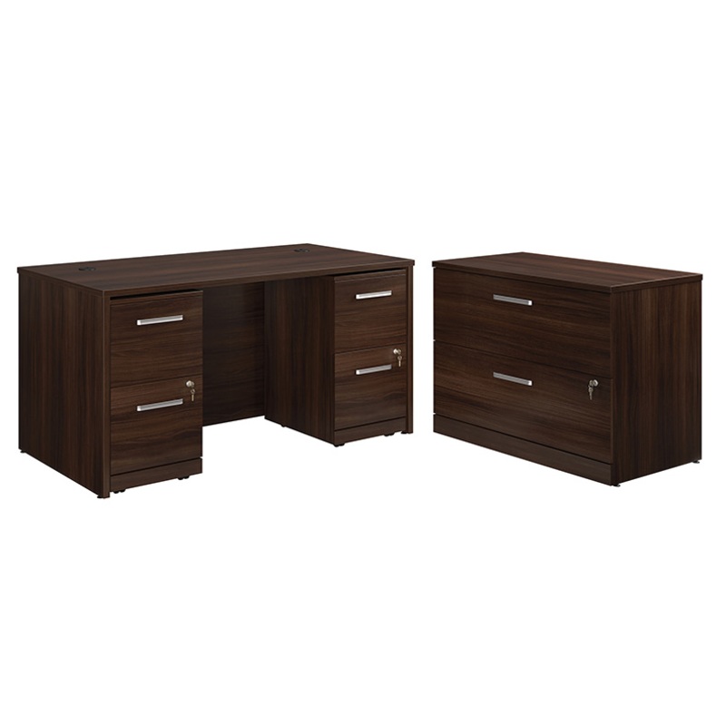 Affirm 60 x 30 Desk, Lat File, 2-Drawer Ped X2 Noble Elm (431855) – Sauder