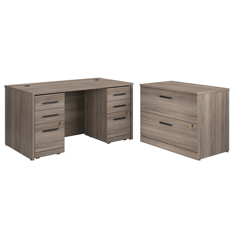 Affirm 60 x 30 Desk, Lat File, 3-Drawer Ped X2 Hudson Elm (431820) – Sauder