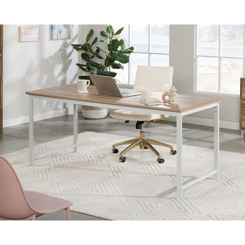 Bergen Circle 72 x 30 Table Desk Kiln Acacia (426298)  Sauder