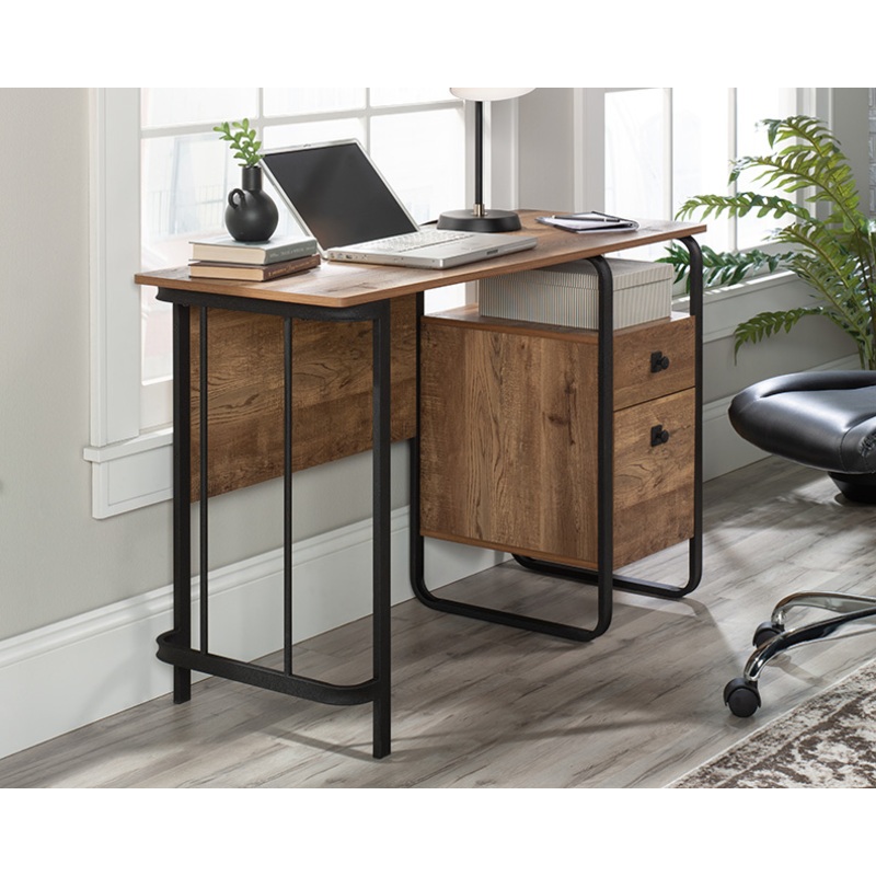 Station House Single Pedestal Desk Etched Oak (431615)  Sauder