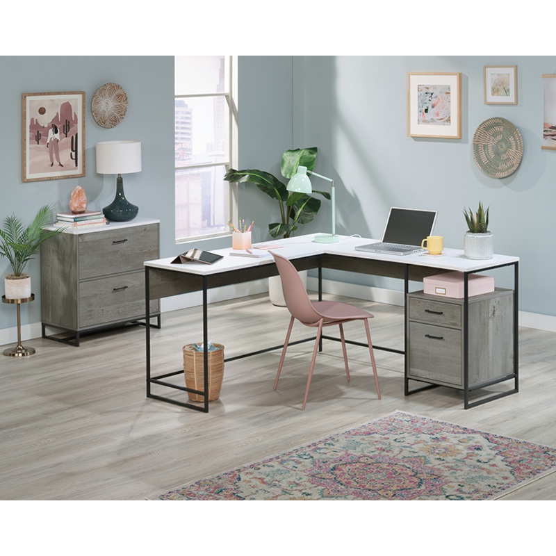 Tremont Row L-Shaped Desk & File Cabinet Mystic Oak (443690)  Sauder