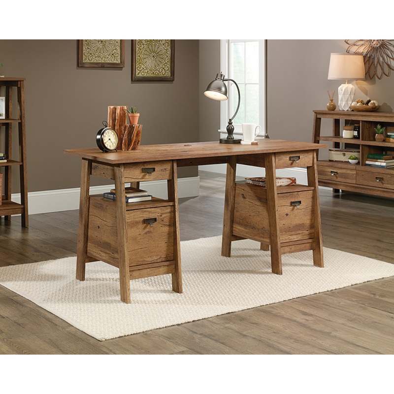 Trestle Executive  Desk with Storage  Vintage Oak (424127)  Sauder