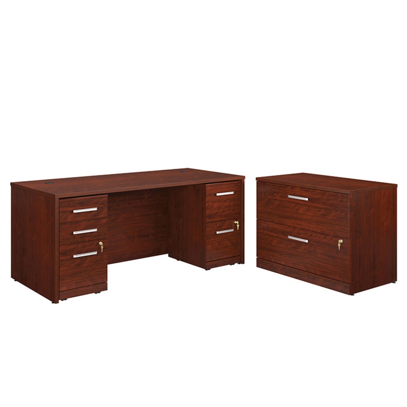 Affirm 72 Desk, Lat File, 2-Drw Ped, 3-Drw Ped Classic Cherry (430212) – Sauder
