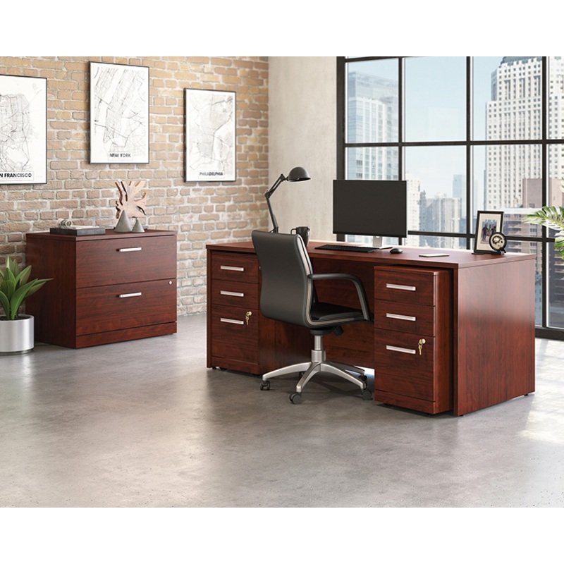 Affirm 72 Desk, Lat File, 3-Drw Ped X2 Classic Cherry (430207) – Sauder