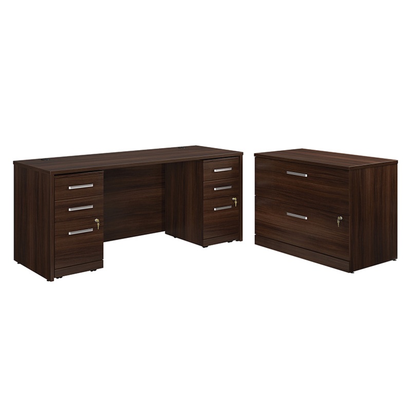 Affirm 72 Desk, Lat File, 3-Drw Ped X2 Noble Elm (431499) – Sauder