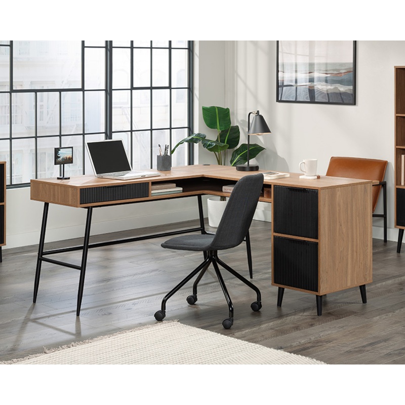 Ambleside Modern L-Shaped Desk Serene Walnut (431621)  Sauder