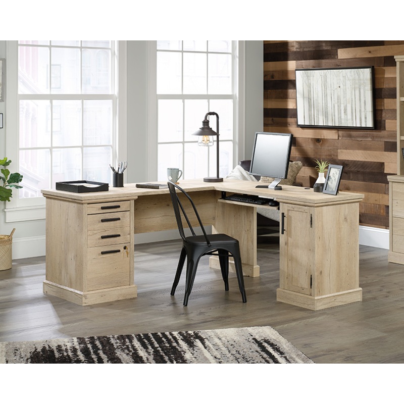 Aspen Post L-Shaped Desk with Keyboard Shelf Prime Oak (427163)  Sauder