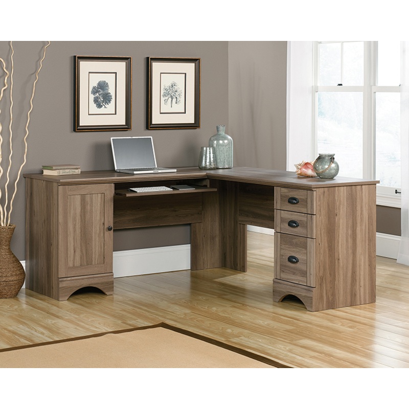 Harbor View L-Shaped Computer Desk Salt Oak (425847)  Sauder
