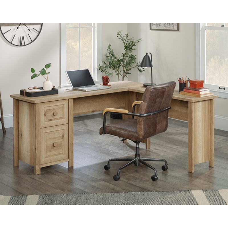 Hillmont Farm L-Shaped Desk With Drawers Timber Oak (435177)  Sauder