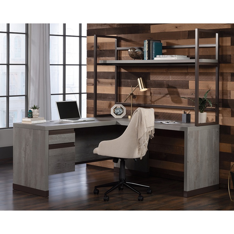 Manhattan Gate L-Shaped Desk & Hutch Mystic Oak (443698)  Sauder