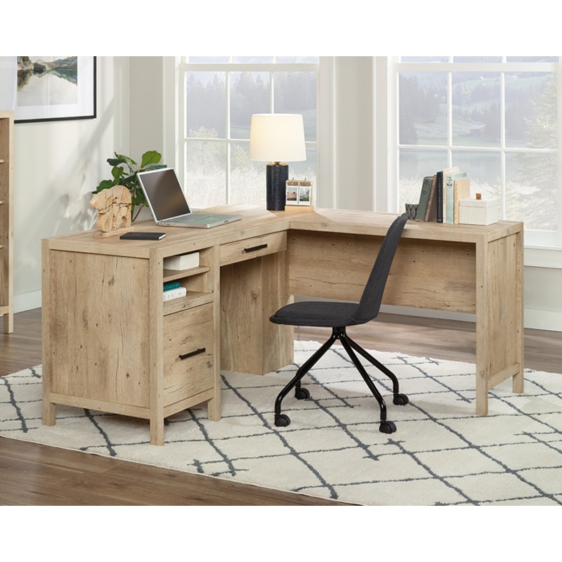 Pacific View L-Shaped Desk with File Drawer Prime Oak (433562)  Sauder