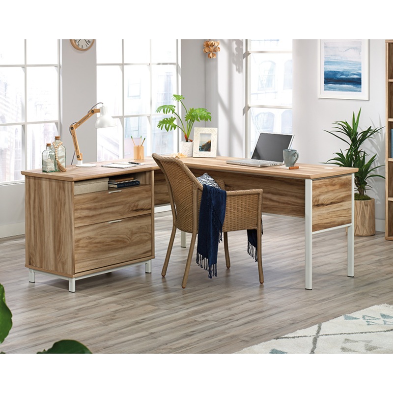 Portage Park L-Shaped Desk Kiln Acacia (427478)  Sauder