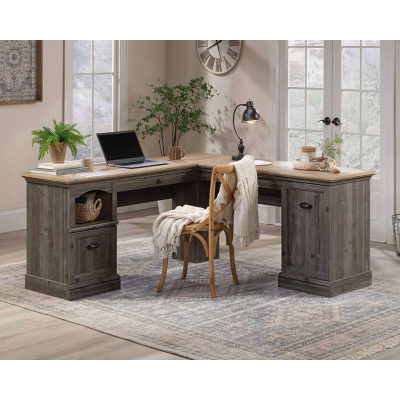 Sonnet Springs L-Shaped Desk Pebble Pine (434928)  Sauder