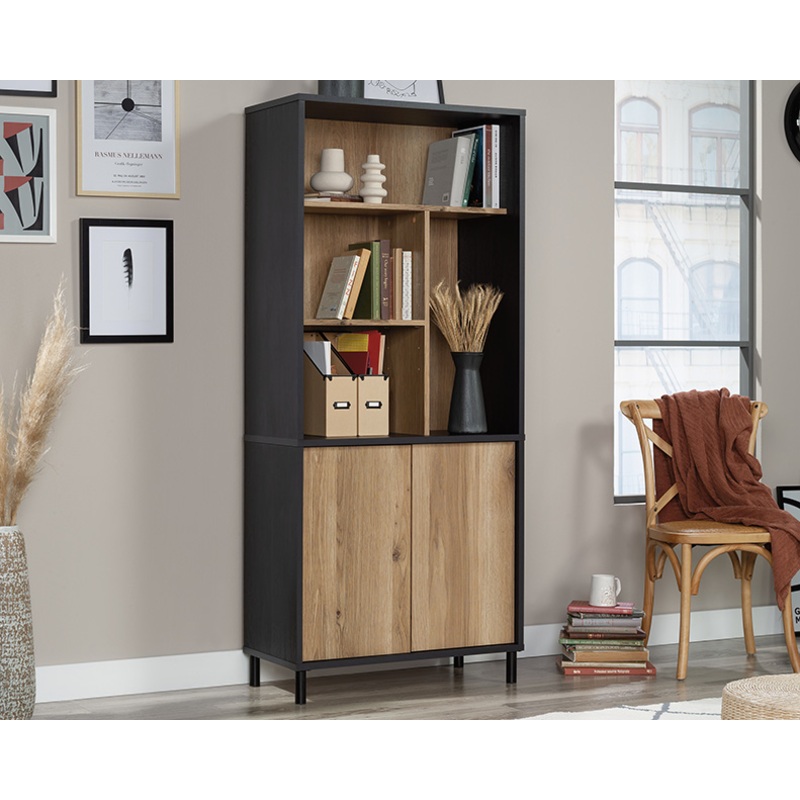 Acadia Way Library Bookcase with Doors Raven Oak (430754)  Sauder