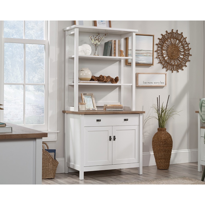 Cottage Road Library Base Cabinet with Hutch White (442785)  Sauder