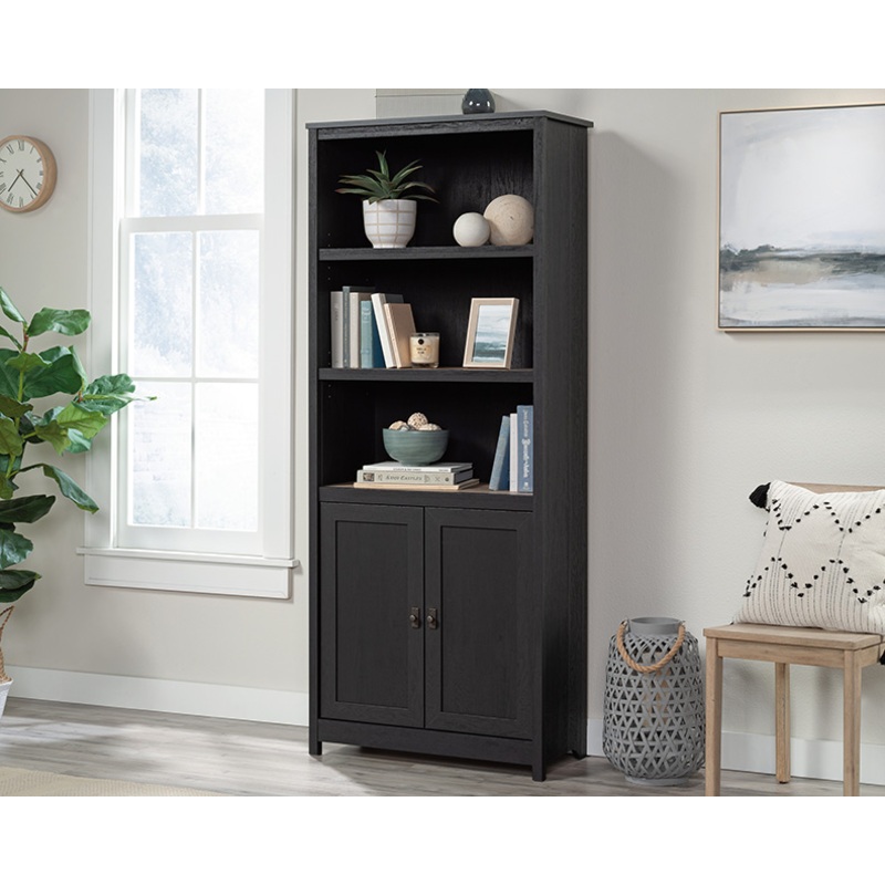 Cottage Road Library Bookcase with Doors Raven Oak (431262)  Sauder