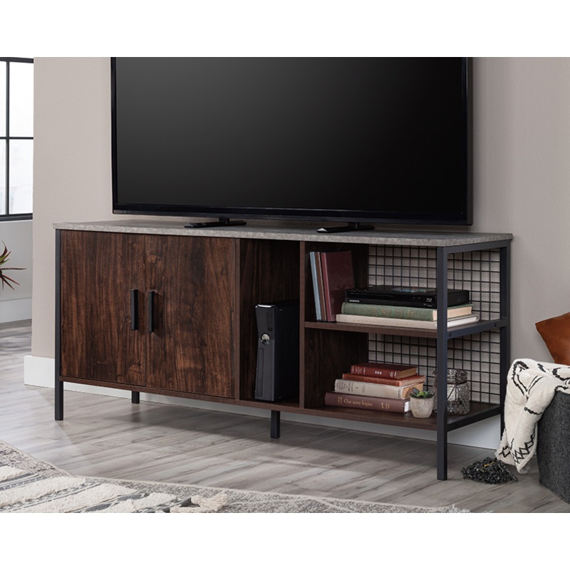 Market Commons TV Credenza Rich Walnut with Slate Gray (431217)  Sauder