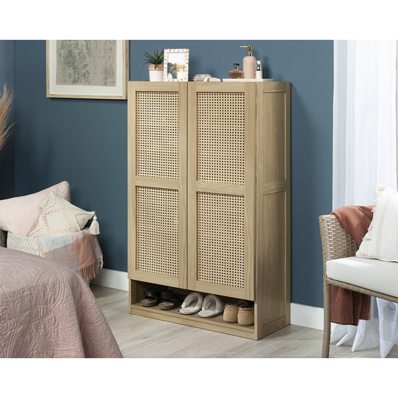 Sauder Select 2-Door Rattan Shoe Cabinet Harmony Ash (443654)  Sauder