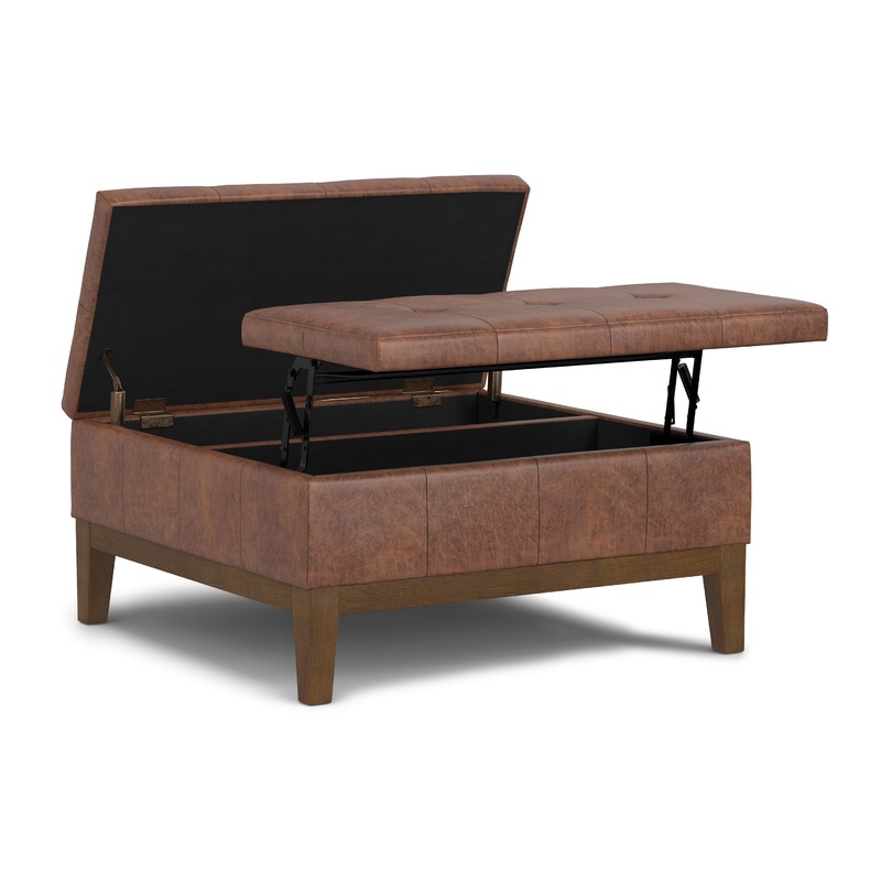 Storage Ottomans Dover Lift Top Coffee Table Storage Ottoman in Distressed Vegan Leather