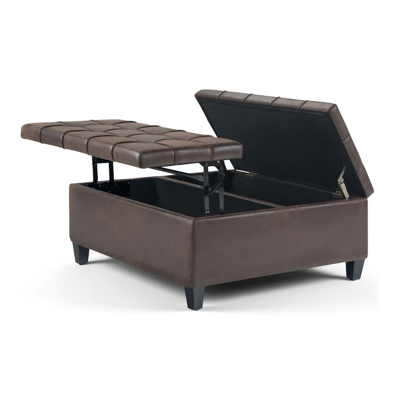 Storage Ottomans Harrison Coffee Table Ottoman in Distressed Vegan Leather