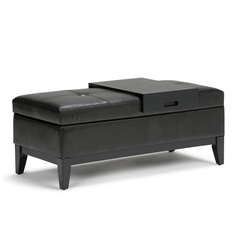 Storage Ottomans Oregon Storage Ottoman Bench with Tray in Vegan Leather