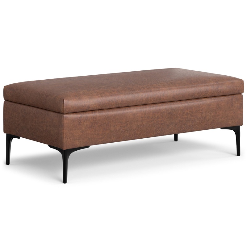 Storage Ottomans Rebecca Large Coffee TableStorage Ottoman with Lift up Lid in Distressed Vegan Leather