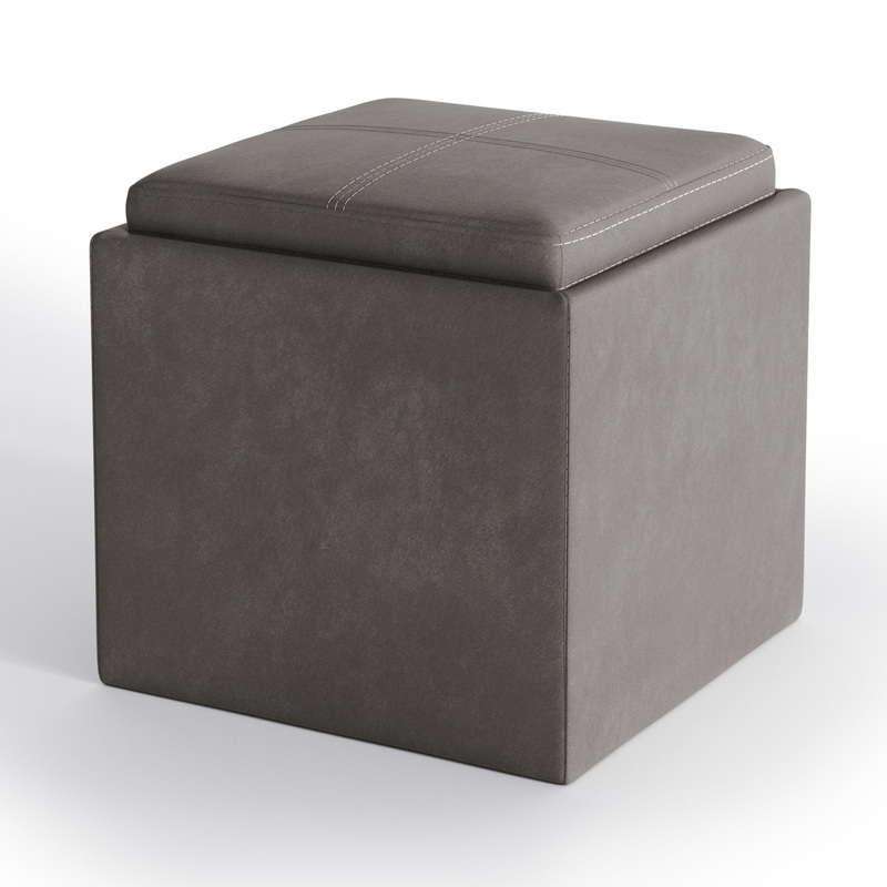 Storage Ottomans Rockwood Cube Storage Ottoman in Distressed Vegan Leather