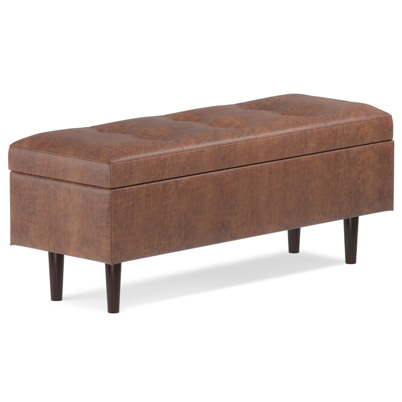 Storage Ottomans Shay Mid Century Rectangular Storage Ottoman in Distressed Saddle Brown
