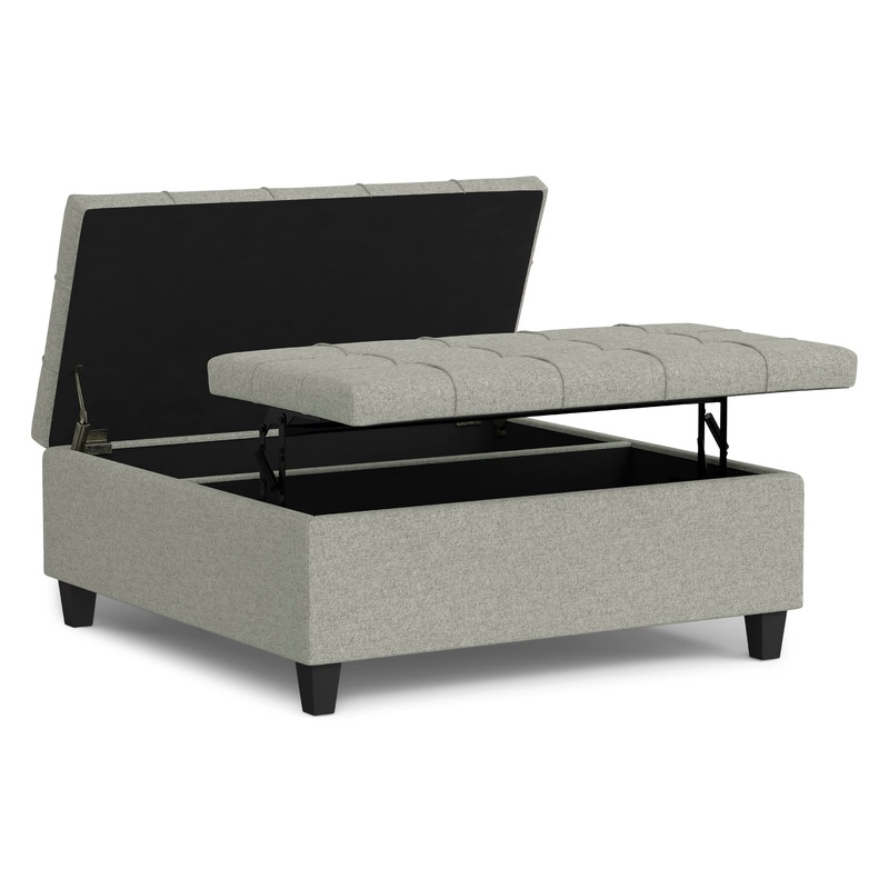 Table Ottomans Harrison Large Square Coffee Table Storage Ottoman in Linen