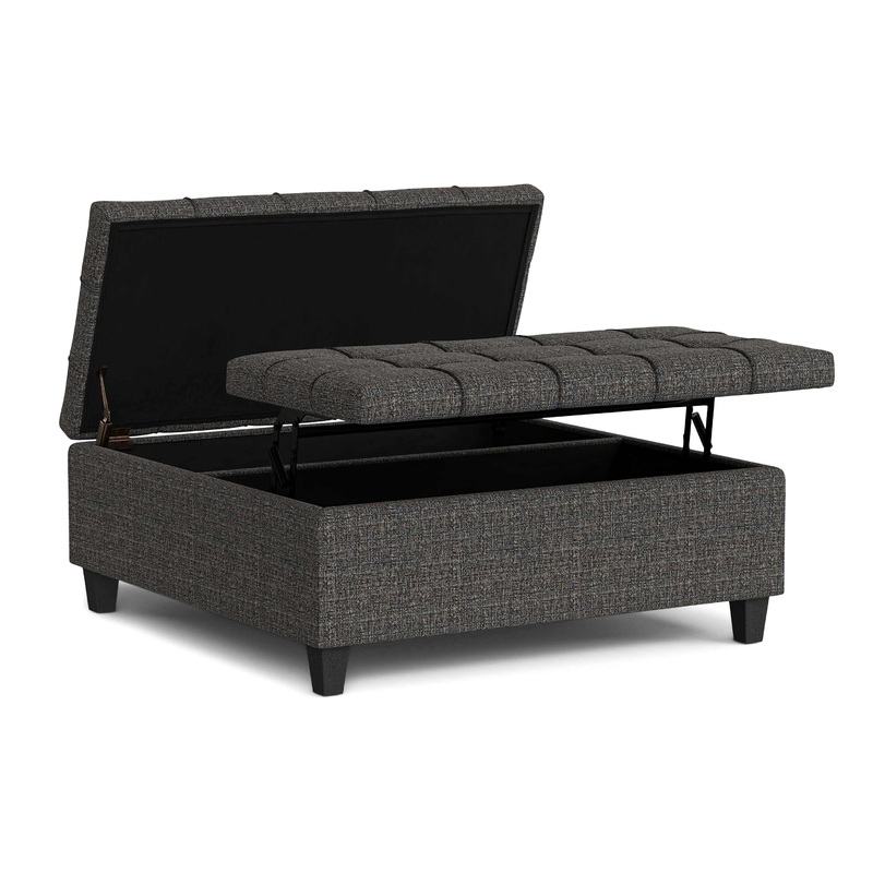 Table Ottomans Harrison Large Square Coffee Table Storage Ottoman in Tweed Style Fabric