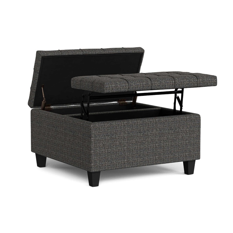 Table Ottomans Harrison Small Square Coffee Table Storage Ottoman in Tweed Style Fabric