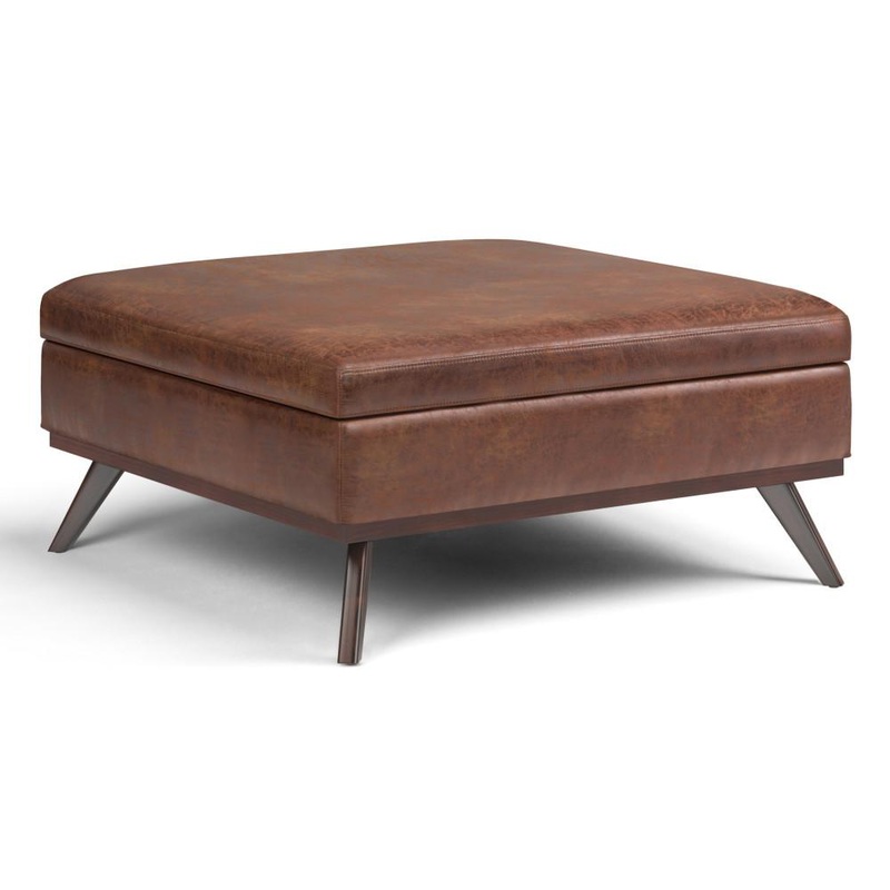 Table Ottomans Owen XL Square Coffee Table Storage Ottoman in Distressed Vegan Leather