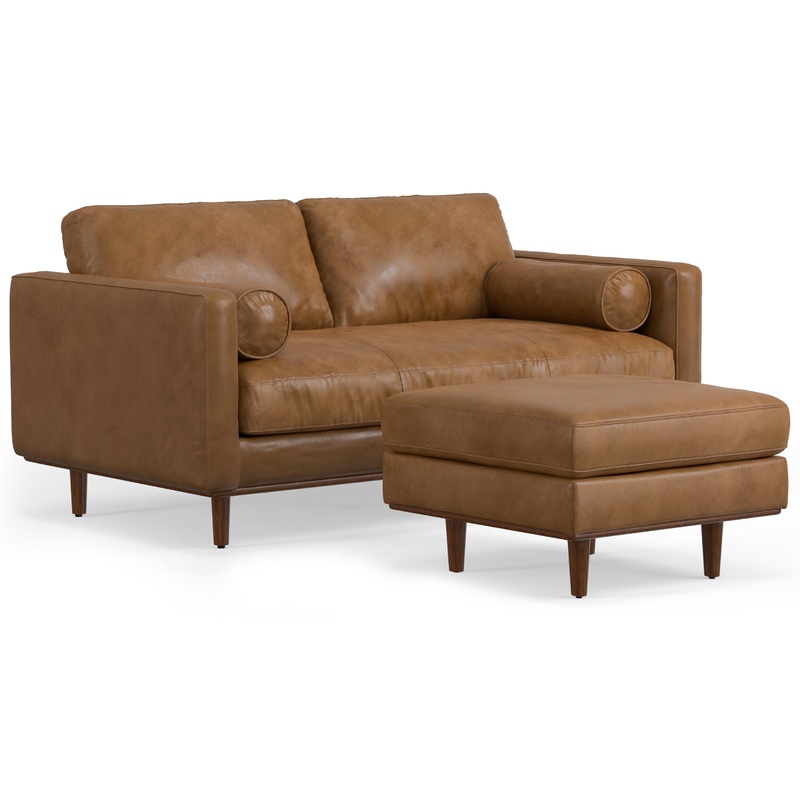 Sofa Sets Morrison 72-inch Sofa and Ottoman Set in Genuine Leather