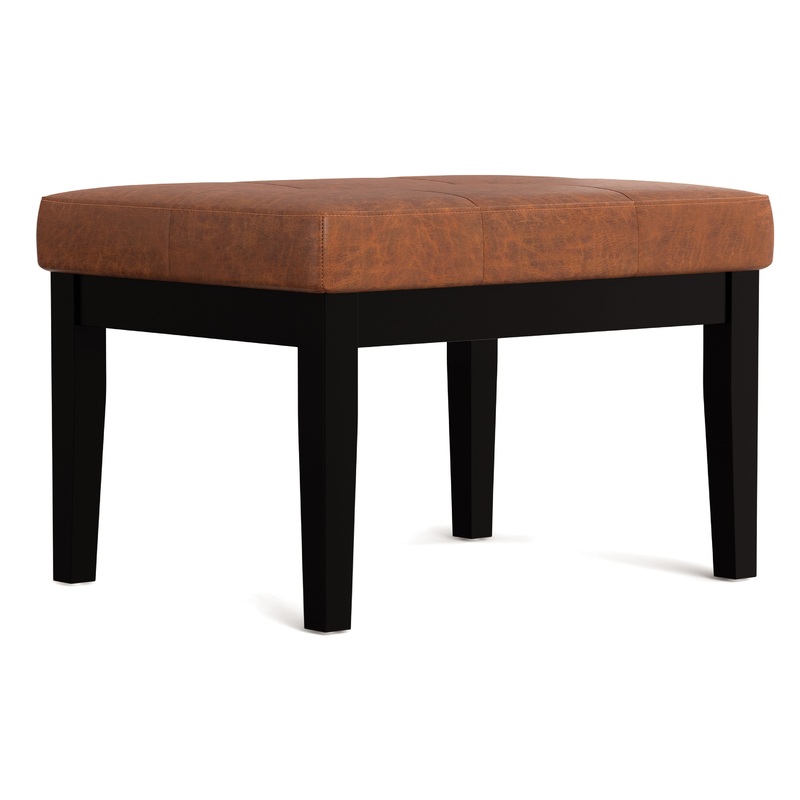 Ottoman Benches Lacey Small Tufted Ottoman Bench in Distressed Vegan Leather