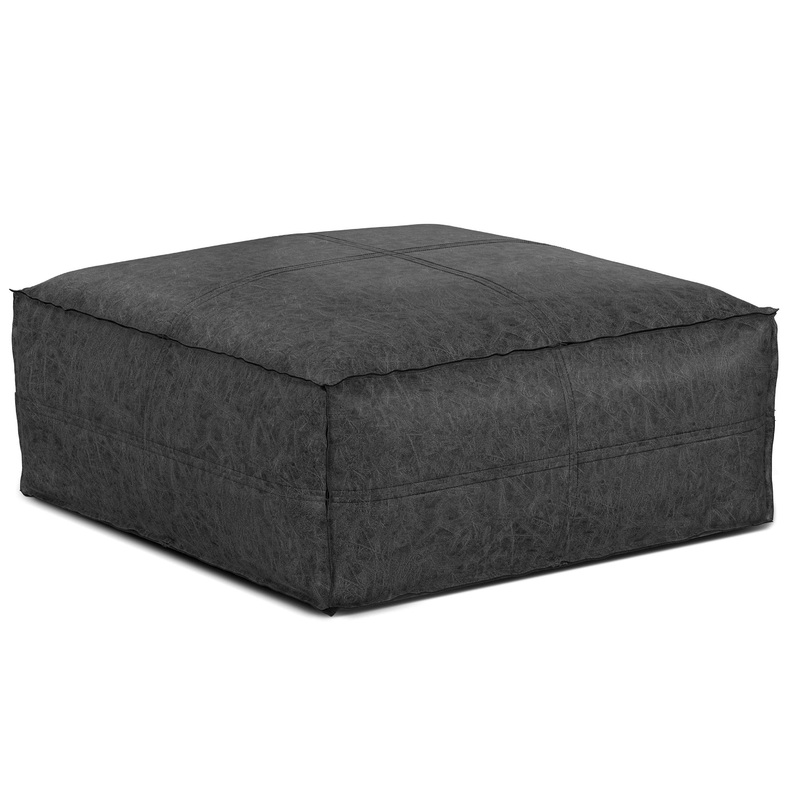 Poufs Brody Large Square Coffee Table Pouf in Distressed Vegan Leather