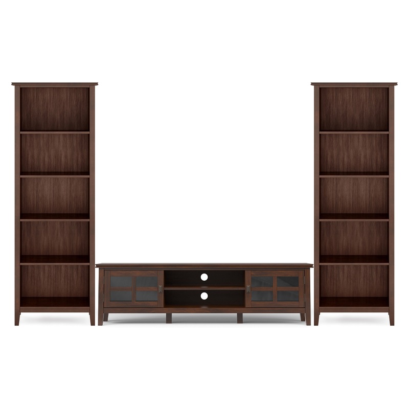 Entertainment Bundles Artisan 72 inch Low TV Stand with 26 inch 5 Shelf Bookcases (Set of 3)