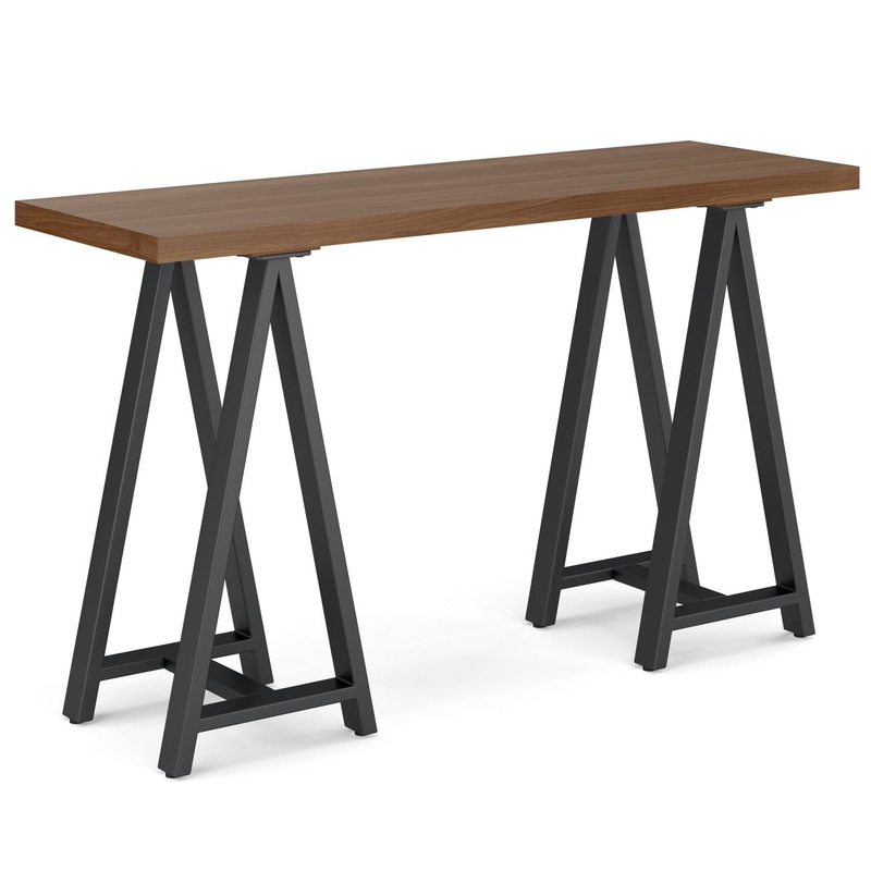 Console Tables Sawhorse Solid Walnut Veneer and Metal Console Sofa Table