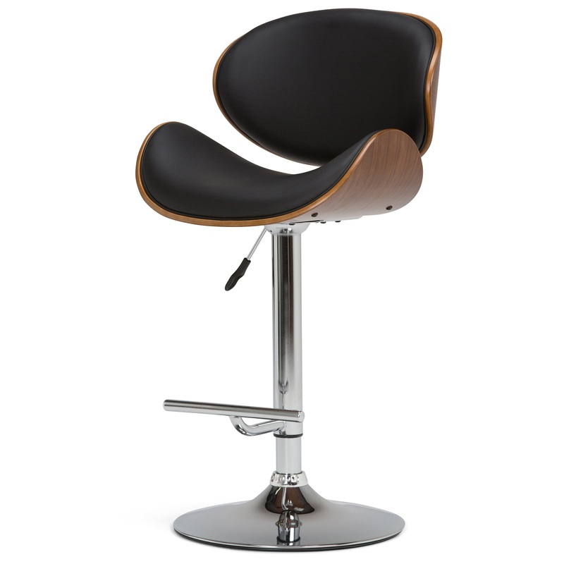 Bar Stools Marana Bentwood Adjustable Swivel Bar Stool in Vegan Leather
