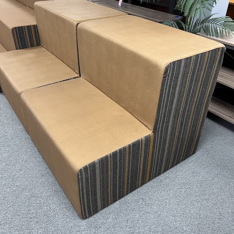 2 Step – Allsteel Rise Lounge Modular Seating Tan Caramel and Grey Stripes Office Furniture Liquidations