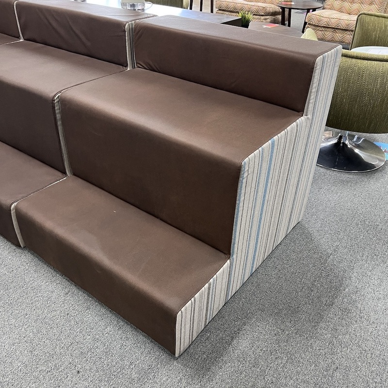 3 Step – Allsteel Rise Lounge Modular Seating Brown Chocolate and Blue Stripes Office Furniture Liquidations